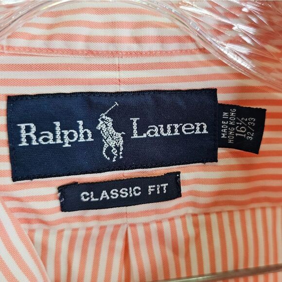 Ralph Lauren Orange Striped Classic Fit Button Down Shirt Size 16 1/2 - Picture 5 of 9